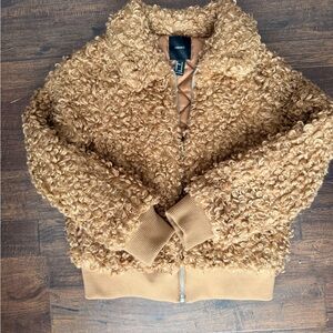 Forever 21 Teddy Sherpa Bomber Jacket | Tan | Quilted Lined